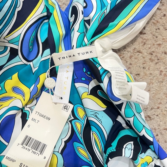 Trina Turk Ipanema Plunge Tropical Halter One Piece Swimsuit Bathing Suit Size 6 - Picture 6 of 10